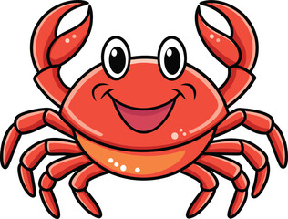 Cute cartoon red crab with big claws and a happy smile, isolated on transparent background