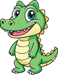 Naklejka premium Cute green cartoon alligator character smiling, isolated on transparent background