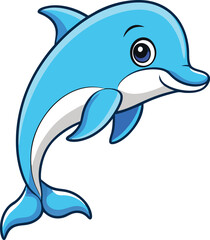Fototapeta premium Cute cartoon dolphin illustration isolated on transparent background, a playful marine mammal with a friendly smile and blue fins