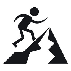 Black Silhouette of Figure Climbing Jagged Mountain Peak Illustration on White Background