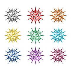 Heart sun icon. Shining heart icon isolated on white background. Set icons colorful