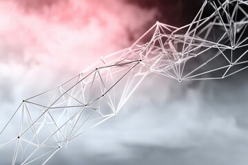 Abstract network structure with connecting lines and dots against a hazy background