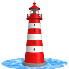Red and white lighthouse on water