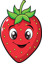 Obraz premium Happy cartoon strawberry character with a big smile and googly eyes