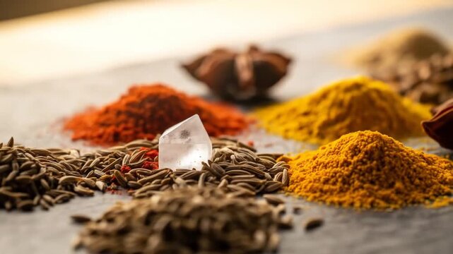 Colorful Spices and Herbs Close-up Display