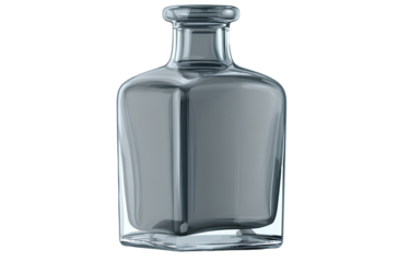 Gray glass bottle with wooden cap, transparent background, PNG element