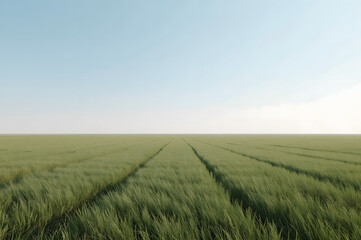 Vast Green Field Under Clear Blue Sky in Summer