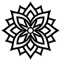 Geometric Mandala Design with Petal and Star Shapes, in Black and White