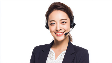 日本人女性がヘッドセットで対応