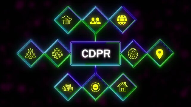 A CDPR concept button on a futuristic .Neon Abstract seamless animation of hue effect background. 4k video