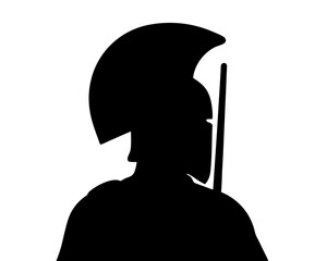 Silhouette of a Spartan Warrior in Helmet, Emblem of Strength and Valor
