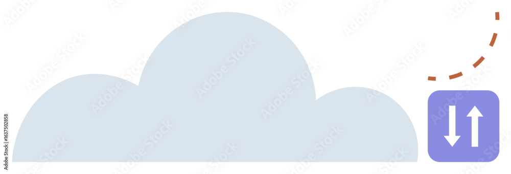 Poster cloud with uploaddownload arrows and dashed connection line. ideal for technology, data transfer, cl