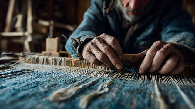Traditionelles Weben von Hand mit Fokus auf den Handwerker
