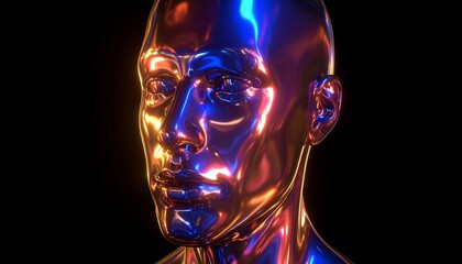 Metallic head, iridescent, dark background
