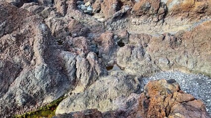 Explore a rugged coastal landscape with intriguing rock formations and tide pools showcasing marine life