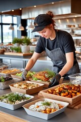 Obraz premium Woman preparing food in a modern kitchen