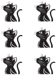 Obraz premium Stylized Illustration of Six Black Cat Looking Sophistically Upward