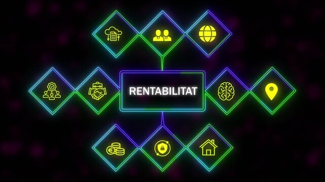 A RENTABILITAT concept button on a futuristic .Neon Abstract seamless animation of hue effect background. 4k video