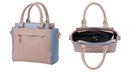 Feminine handbag with front view and open position.