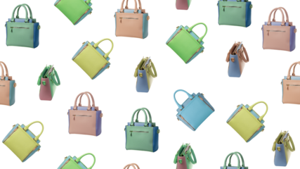 A repeating pattern of handbags in different colors.