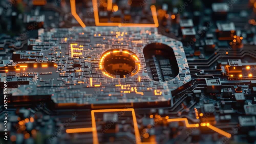 Poster intricate close-up of a futuristic circuit board with glowing elements showcasing advanced technolog