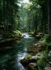 Obraz premium River deep in mountain forest