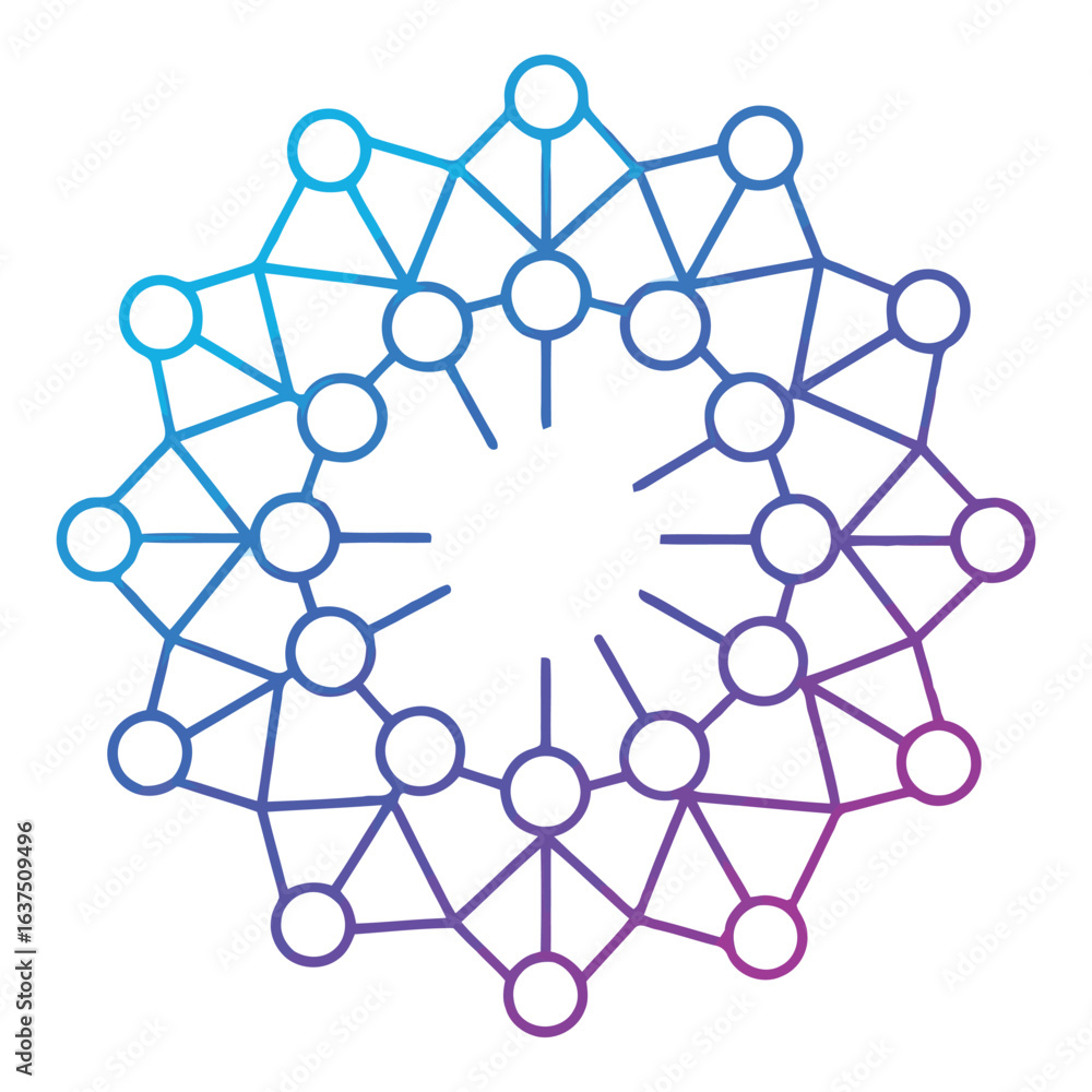 Poster art of abstract network connection with gradient colors isolated on white background, representing t