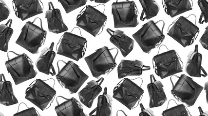 A repeating pattern of black bags from different angles.