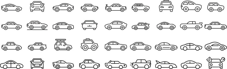 Car line icons set,  related car, dealer, rent, automobile. vector illustration