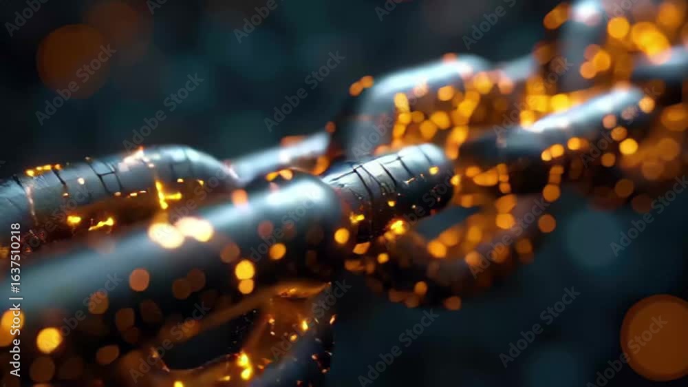 Poster visual representation of a glowing digital chain symbolizing connectivity and technology in futurist