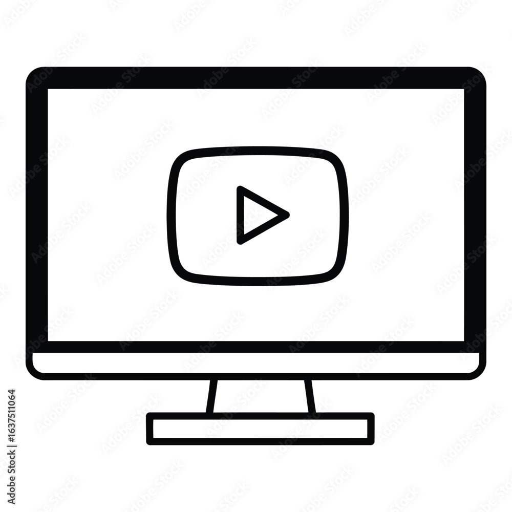 Aufkleber art of computer screen with play button isolated on white background, representing online streaming 
