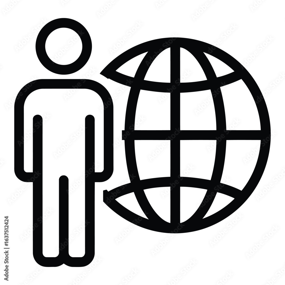 Aufkleber art of global network icon isolated on white background with person and world symbol for internation