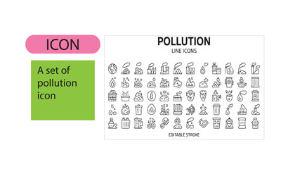 A set of pollution related line art icon