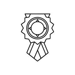 Award Badge Ribbon Prize Medal Line Art Illustration, Minimalist Award Medal and Ribbon Outline Drawing