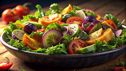salad with vegetables and cheese, food photography