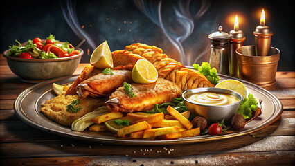 grilled chicken with vegetables, food photography, illustration