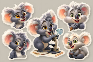 Obraz premium Cute Cartoon Koala Characters with Science Equipment Illustration