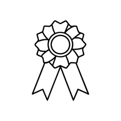 Award Badge Ribbon Prize Medal Line Art Illustration, Minimalist Award Medal and Ribbon Outline Drawing