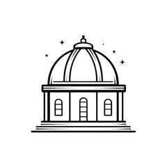 Observatory dome icon, science building, vector line art, white background