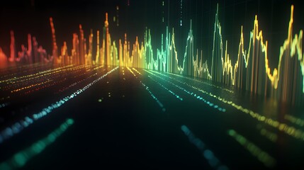 Dynamic digital data visualization with vibrant spectrum lines and glowing information streams