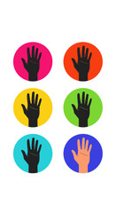 Fototapeta premium Diverse hands raised in circles representing different colors and unity