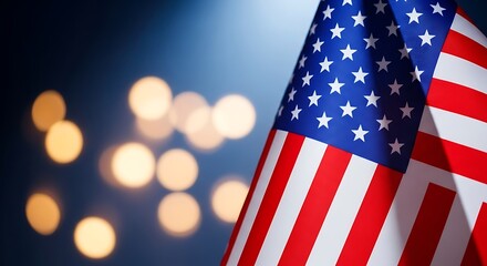 Fototapeta premium American Flag with Bokeh Lights Patriotic Symbol of Freedom and Independence Background for National Celebrations