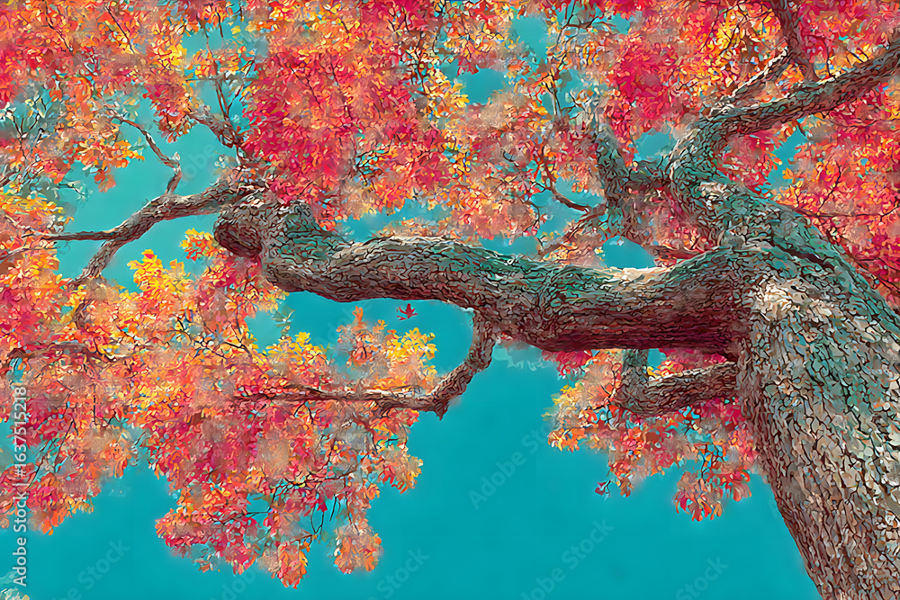Poster tree with colorful leafs in fall