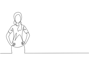 Minimalist continuous line drawing of a woman standing with hands on waist, showing strength and determination for National Cancer Survivors Day, suited for awareness and empowerment concept.