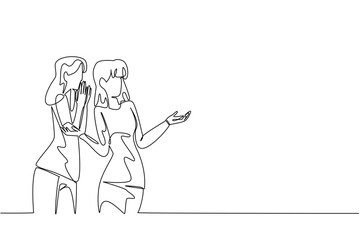 Single line drawing of two women whispering compliments, created for Say Something Nice Day. Ideal for a friendship and communication concept celebrating kindness, empathy, support, and connection.