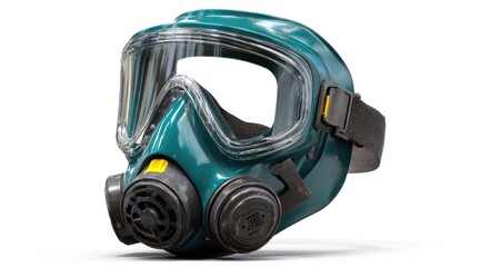 Teal safety mask, worn appearance