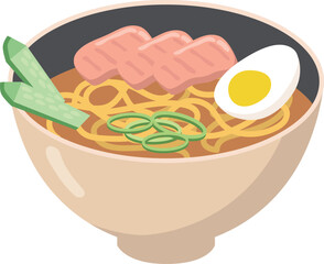 vector illustration of a ramen bowl with sliced ham and boiled eggs