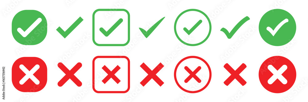 Poster checkmark and x mark icon. check and uncheck icon vector. validation icon vector. for apps and websi