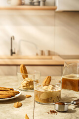 affogato coffee with ice cream and cookies