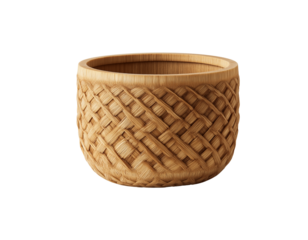 Decorative Bamboo Bowl with Intricate Woven Diamond Pattern Design, Bamboo made things concept on a white transparent background